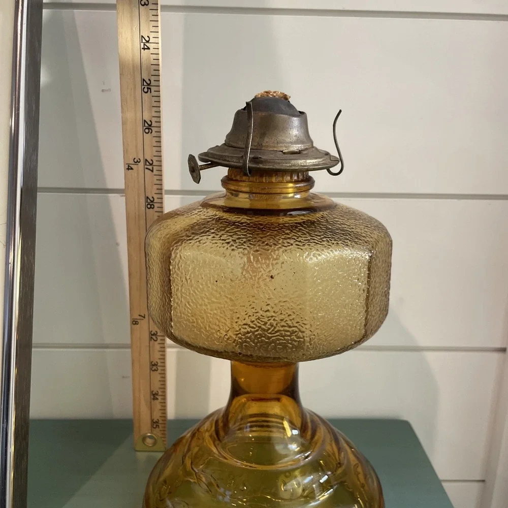 Vintage Risdon Eagle Amber Glass Kerosene Oil Hurricane Lamp with Shade